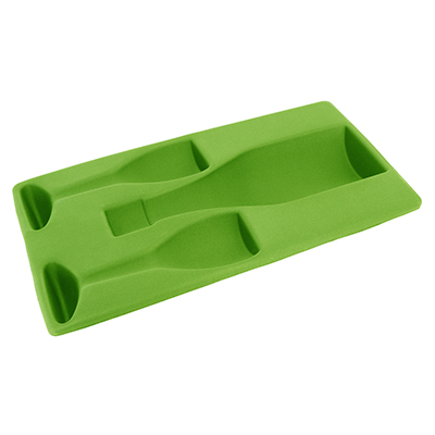 Heat shaping molded EVA Champagne case tray parts in bright green